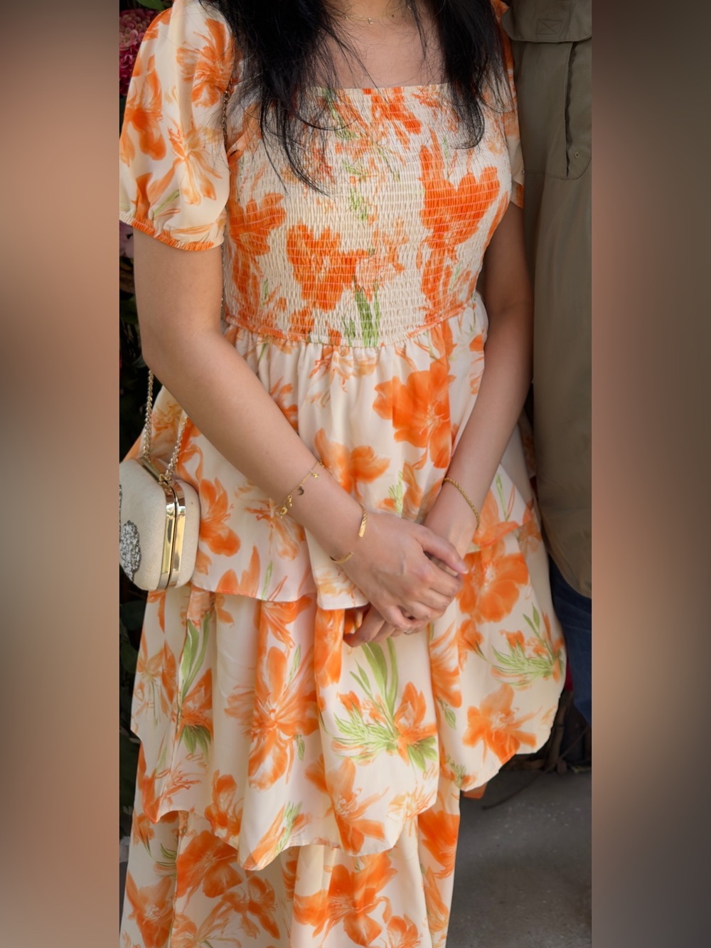 BTFBM Floral Tiered Dress - Orange/Cream
